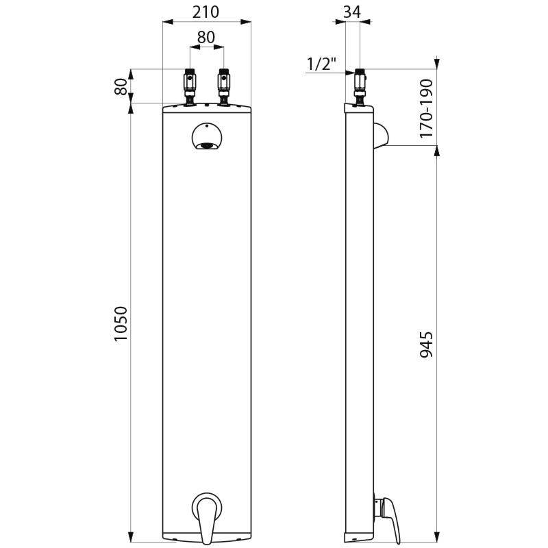 Delabie Duschelement Alu. mit EHM, Anschluss oben,Brausekopf 6 l/min