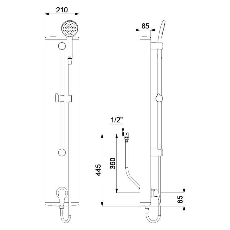 Delabie Duschelement Alu. mit EHM, Anschluss verdeckt, mit Handbrause