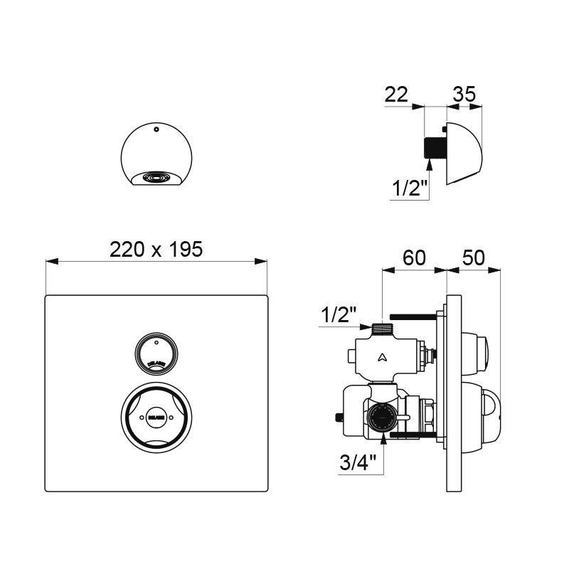 Delabie DU-Therm.MBatt.SECURITHERM 30Sek.UP was.dicht+ ROUND Set 2/2
