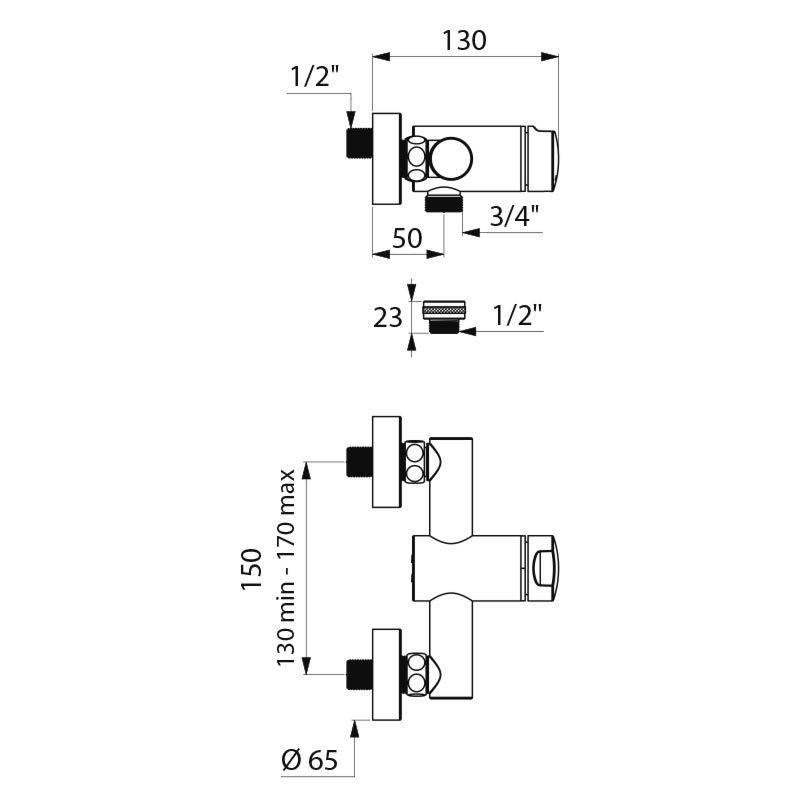 Delabie DU-MBatt. TEMPOMIX 3 G1/2B AP ~30 Sek. MA 150 Abg. unten