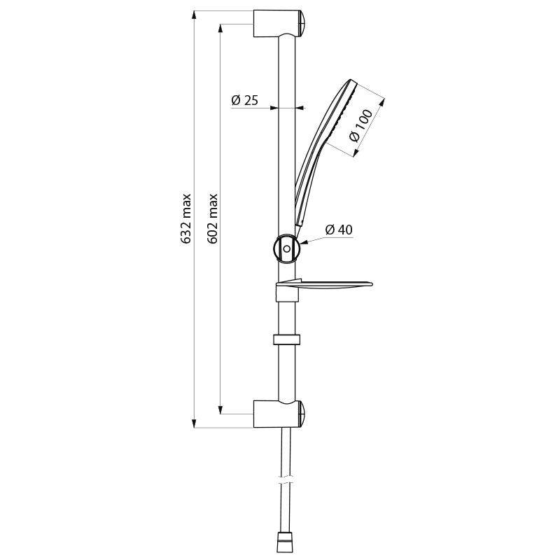 Delabie Brausegarnitur Monostrahl mit Brausestange D25mm