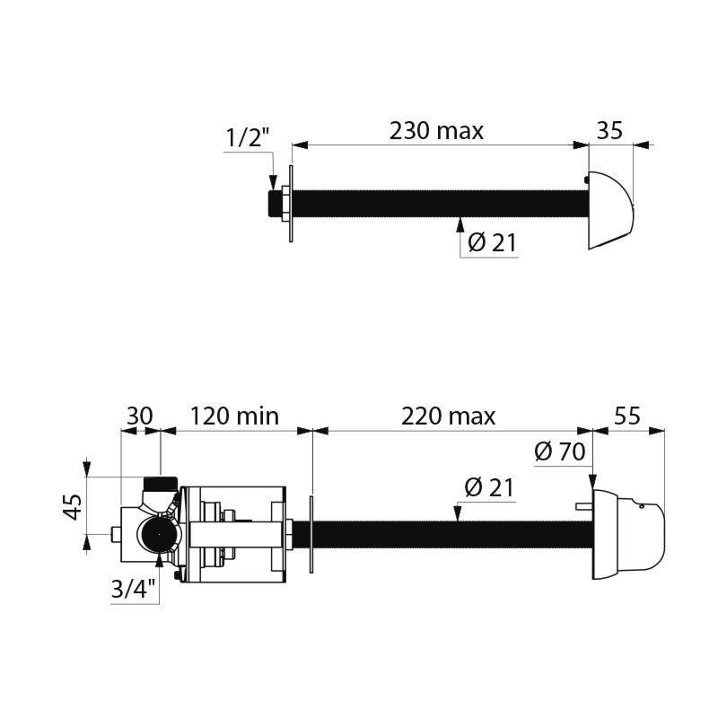 Delabie DU-Kombi T.MIX Selbstschl.MBatt.G3/4BHw.-Mont.220 30Sek,ROUND