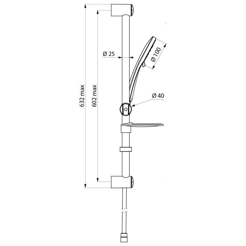 Delabie Brausegarnitur 5 Strahlarten mit Brausestange D25mm