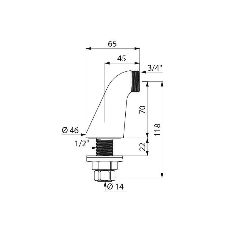 Delabie 2 St. Standrohr Wannenrandmontage G1/2B x G3/4B H70 D14mm