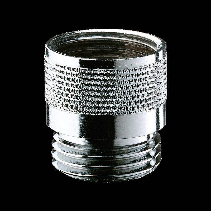 Verchromter Metallverbindungsstecker mit gerilltem Griff, isoliert auf schwarzem Hintergrund dargestellt.