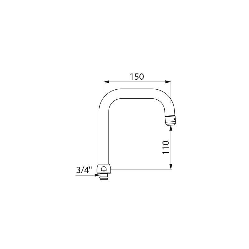 Delabie Auslaufrohr schwenkbar D22, Strahlformer BIOSAFE,H.100 L.150