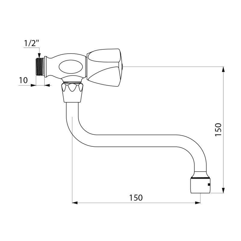Delabie Wand Ventil für Waschrinne G1/2B mit Schwenkauslauf L150mm