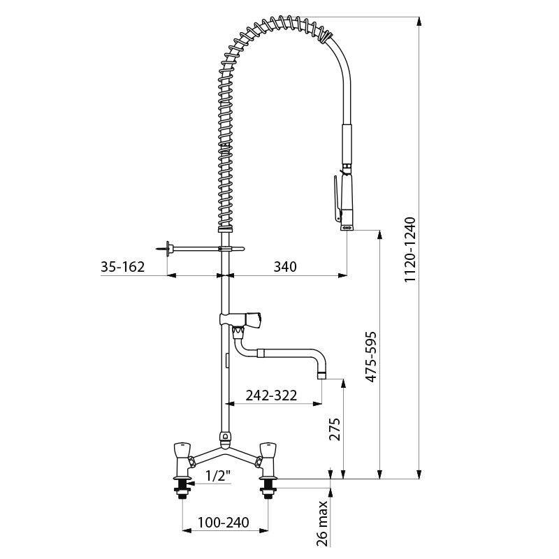 Delabie Geschirrspülbr. m. Mischer MA150,Handbr.433000+Auslaufvent.