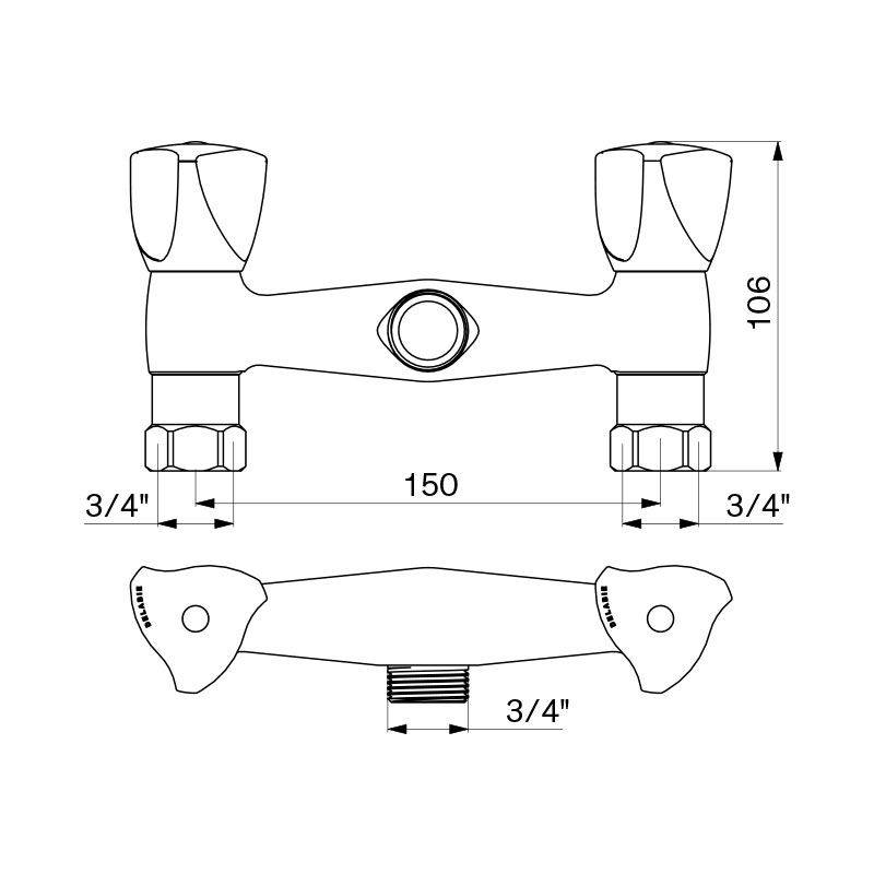 Delabie Wand Zweigriffarmatur G 3/4 MA 150