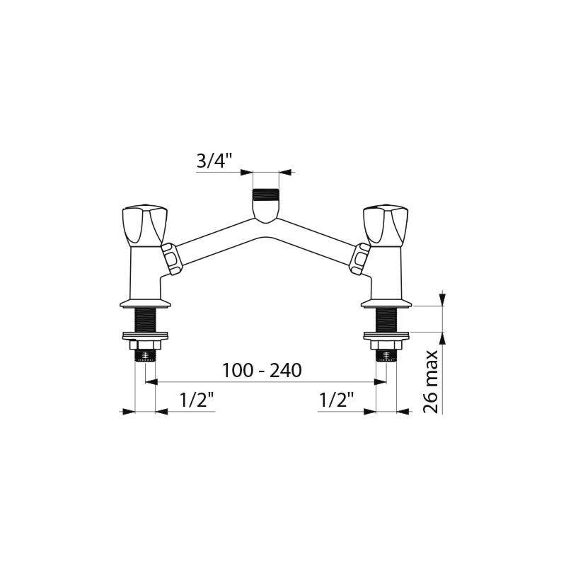 Delabie Zweigriffmischer 2-Lochbrg. G 1/2B ohne Auslauf