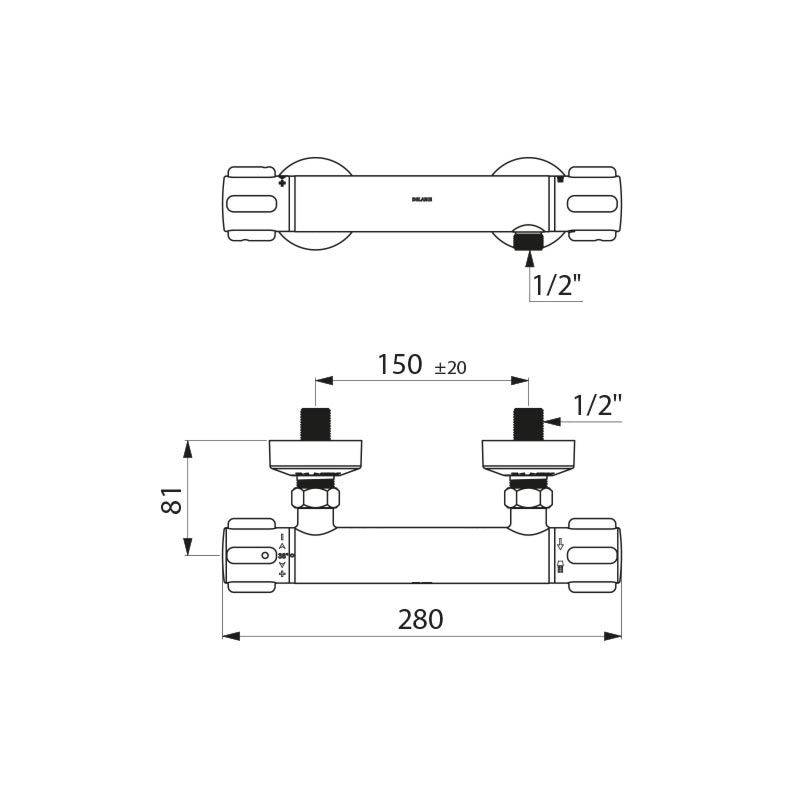 Delabie Brause-Thermostatarmatur SECURITHERM, Anschlüsse STOP/CHECK