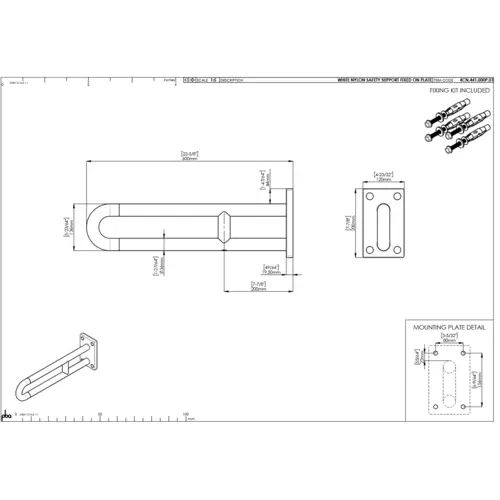 pba 01 Wandstützgriff feststehend 600mm, Wandplatte aus Nylon pba 01 Wandstützgriff feststehend 600mm, Wandplatte aus Nylon