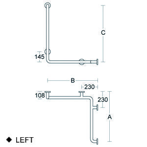 pba 01 Duschhandlauf links 760x400mm, aus Nylon, mit Brausehalterstange 1160mm