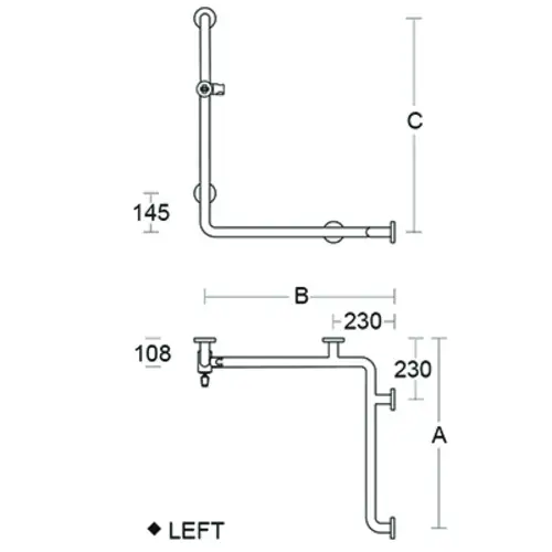pba 01 Duschhandlauf, L BH 660x660x820, und Brausehalterstange, aus Nylon pba 01 Duschhandlauf, L BH 660x660x820, und Brausehalterstange, aus Nylon