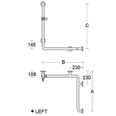 pba 01 Duschhandlauf, R BH 760x400x1160, und Brausehalterstange, aus Nylon