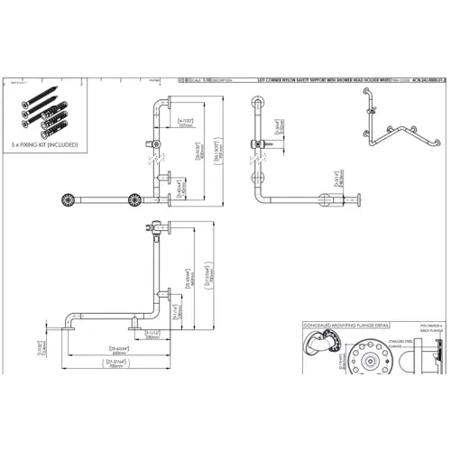 pba 01 Duschhandlauf, L BH 660x660x820, und Brausehalterstange, aus Nylon pba 01 Duschhandlauf, L BH 660x660x820, und Brausehalterstange, aus Nylon