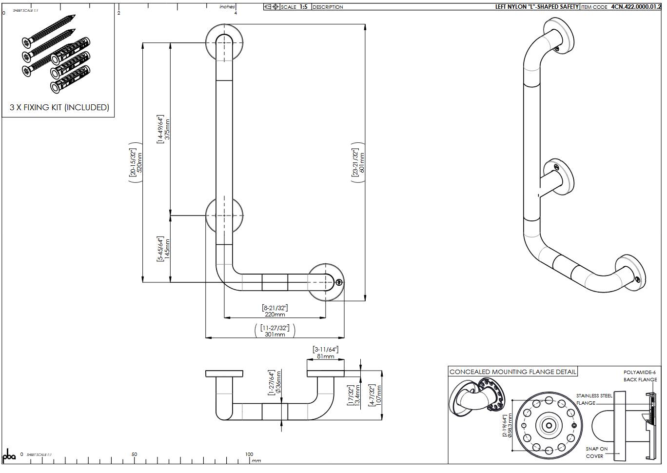 pba 01 Haltegriff L mit BH 480x1160mm, aus Nylon, für Einhängesitz geeignet