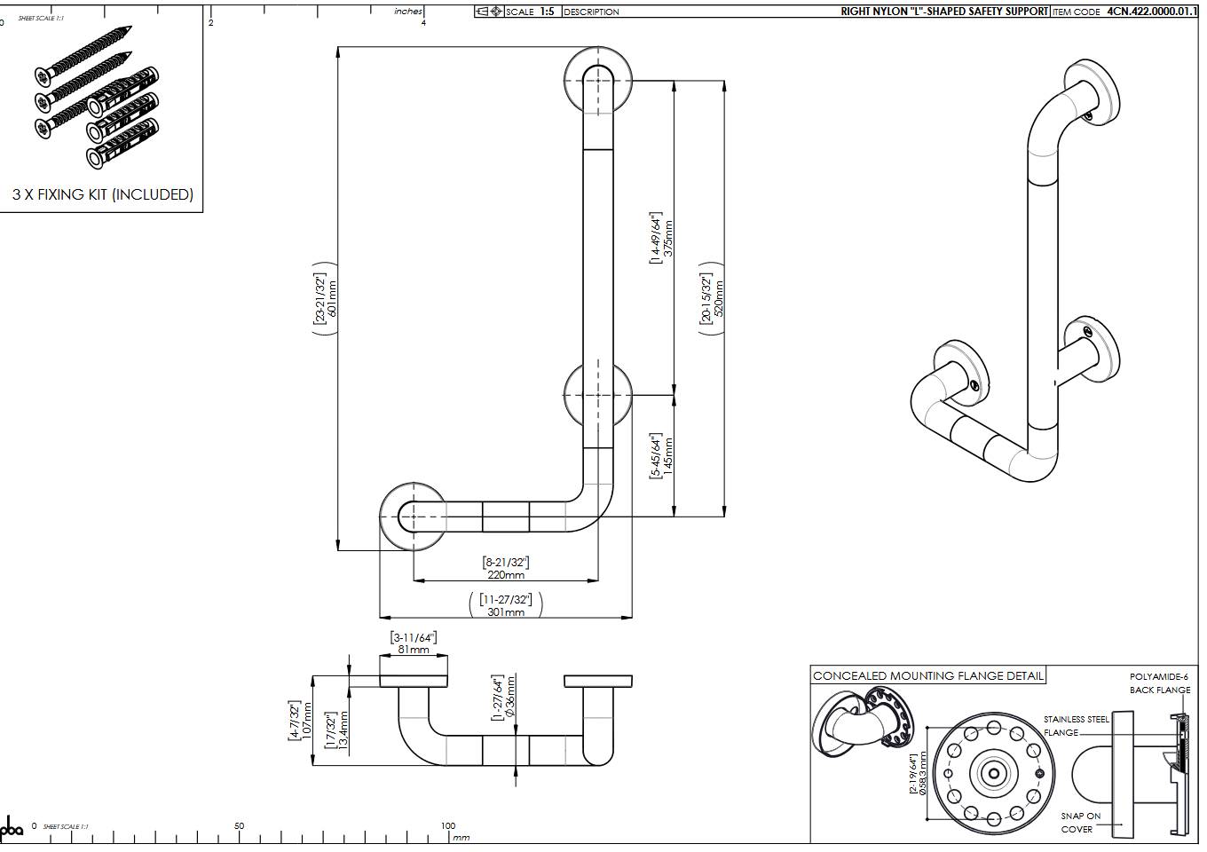 pba 01 Haltegriff R mit BH 480x1160mm, aus Nylon, für Einhängesitz geeignet