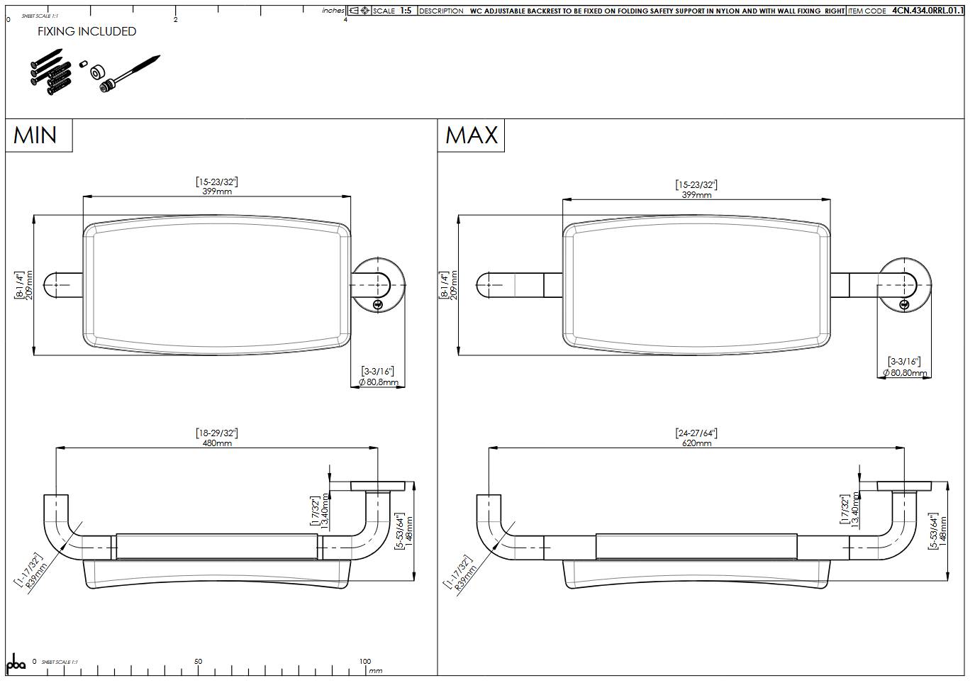 pba 01 Rückentütze R 480-620x210x157mm, zur Montage an Stützklappgriff, Nylon