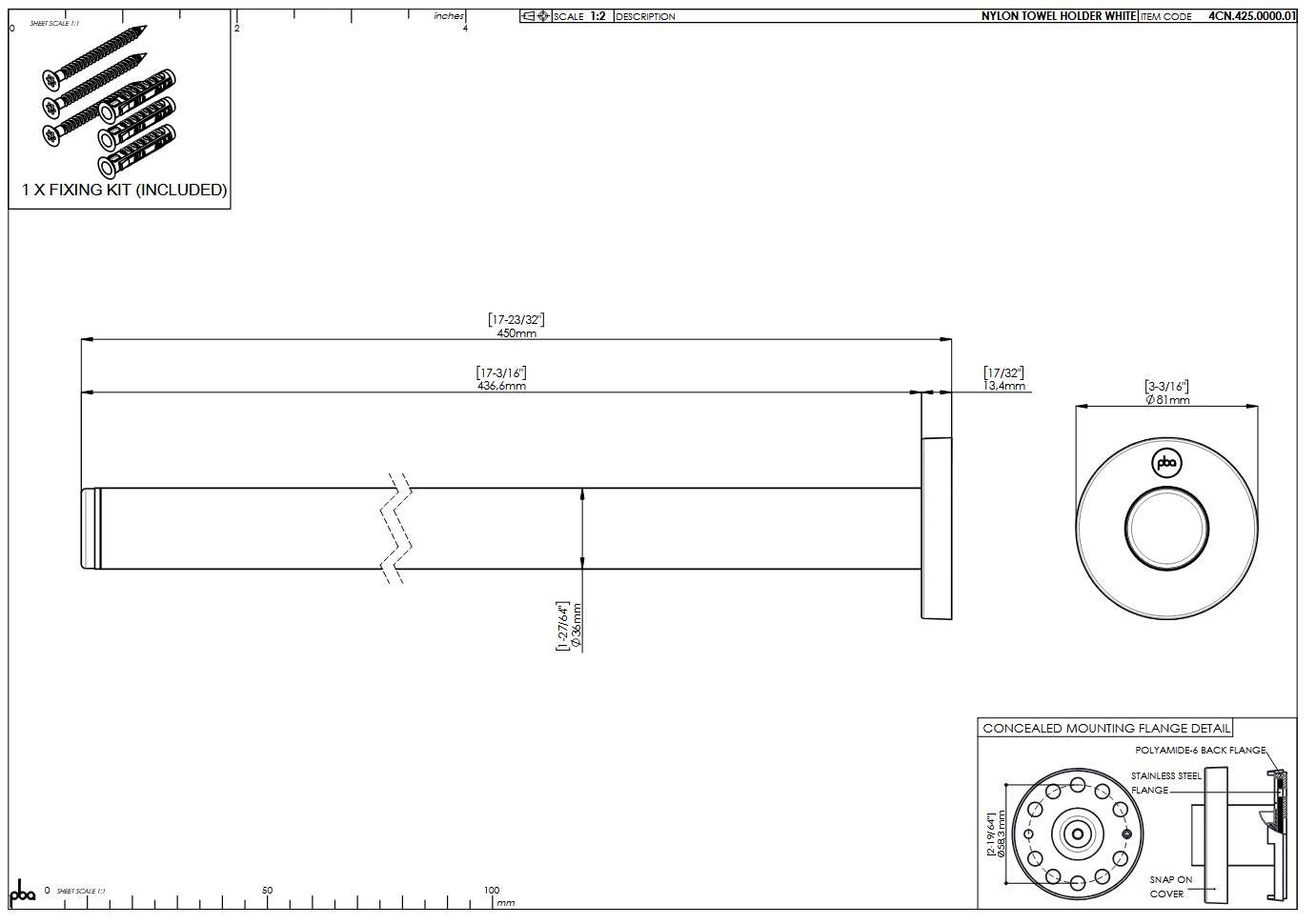 pba 01 Handtuchhalter aus Nylon,, 450mm