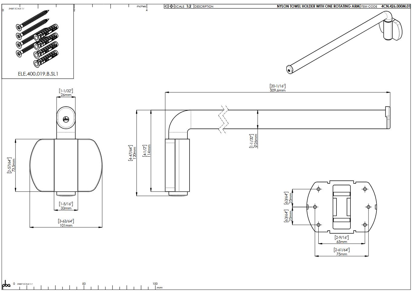 pba 01 Handtuchhalter, einarming, aus Nylon, 500mm