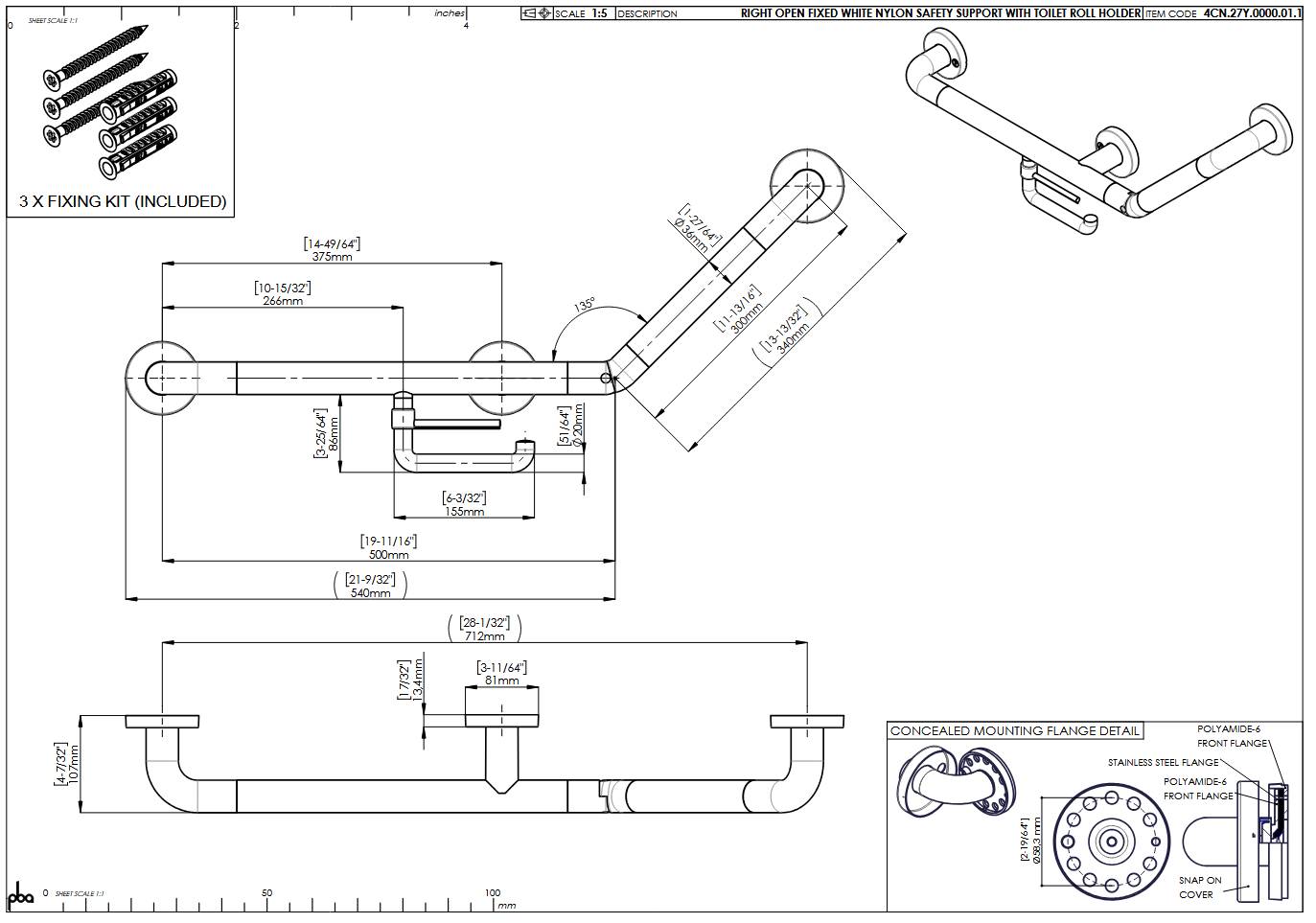 pba 01 Winkelgriff R mit PRH 500x300mm, aus Nylon