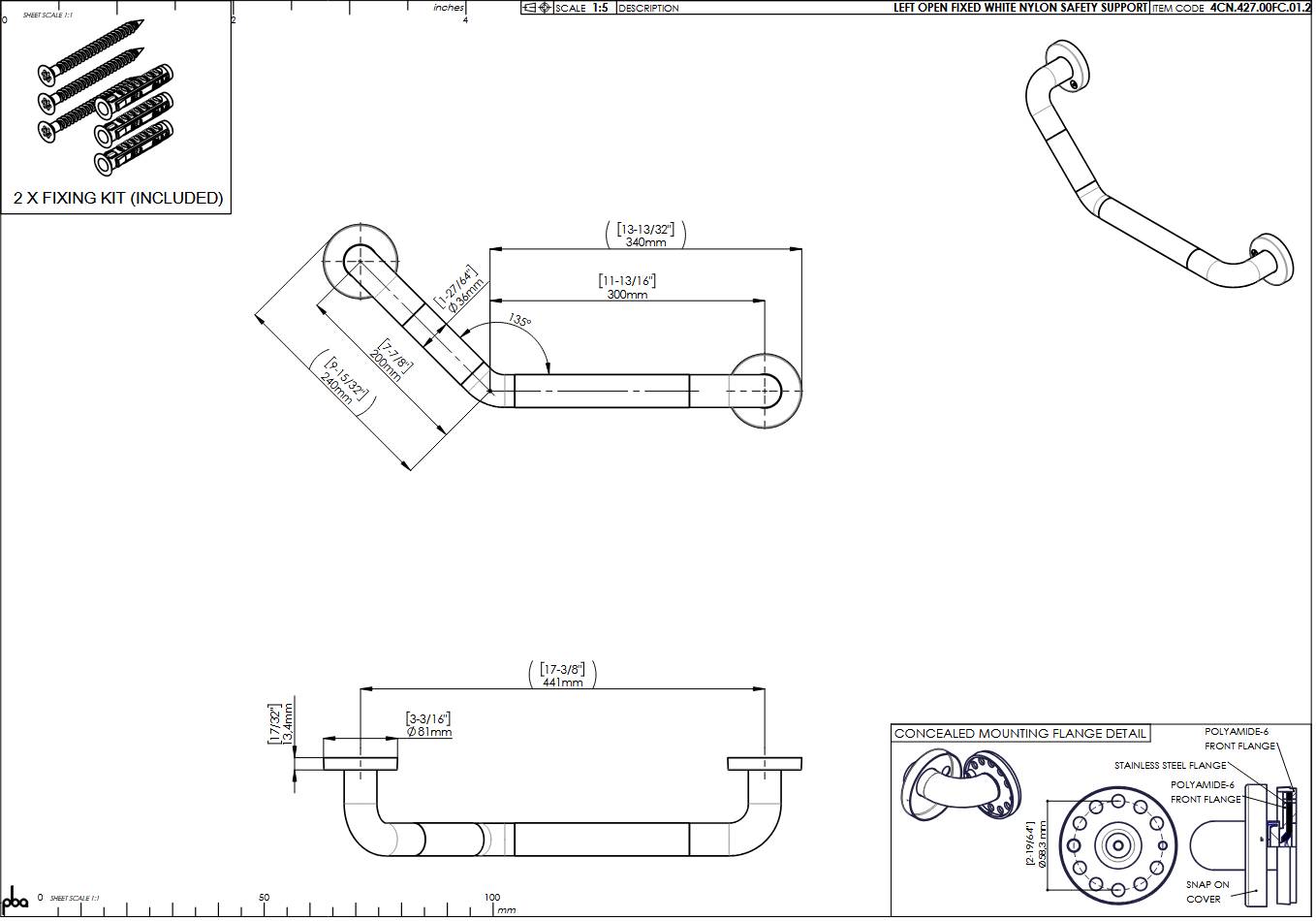 pba 01 poignée d'angle, L 300x200 mm, gauche, en nylon, fixe