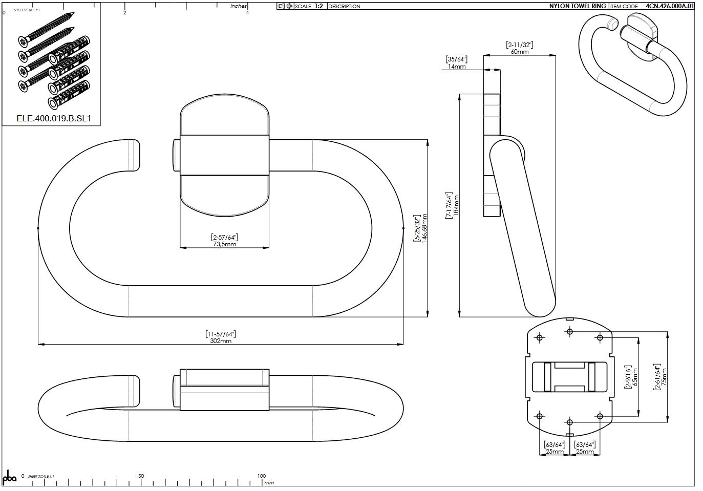 pba 01 Handtuchring aus Nylon,, 300x185mm