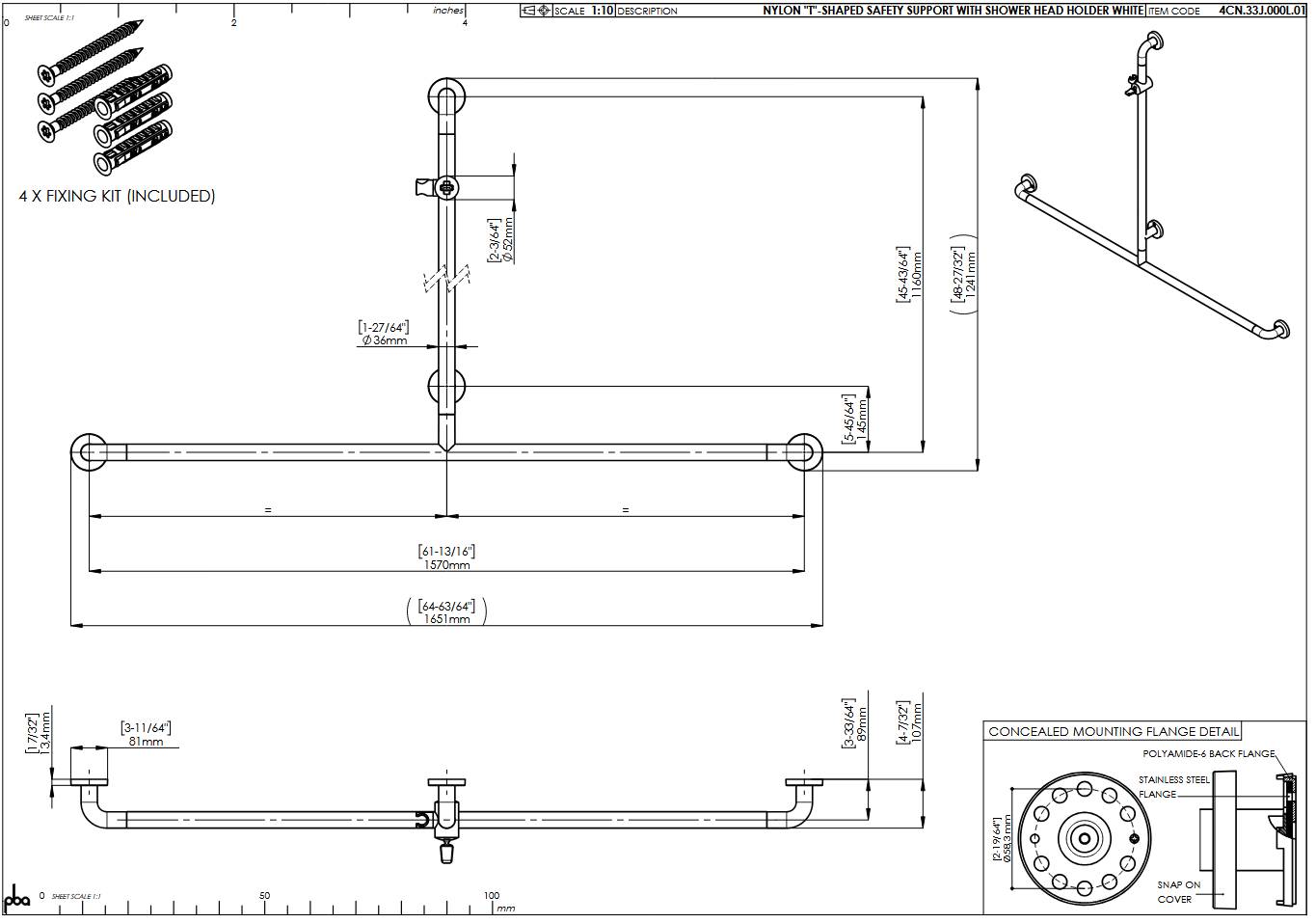 pba 01 Haltegriff T-Form mit BH aus Nylon, 1570x1160mm