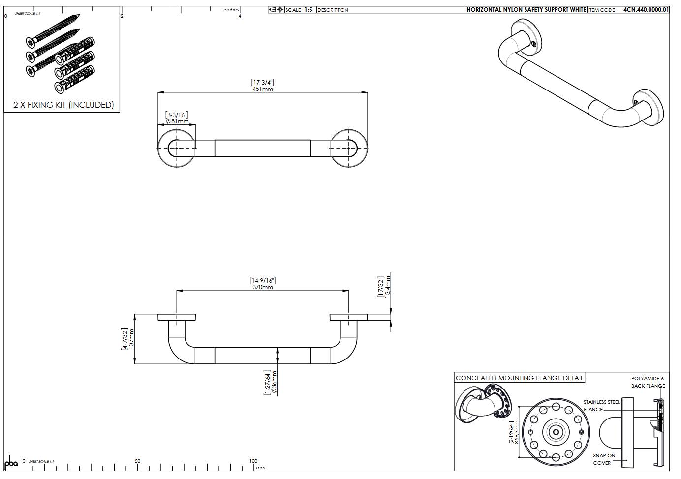 pba 01 Haltegriff mit PRH 600mm aus Nylon