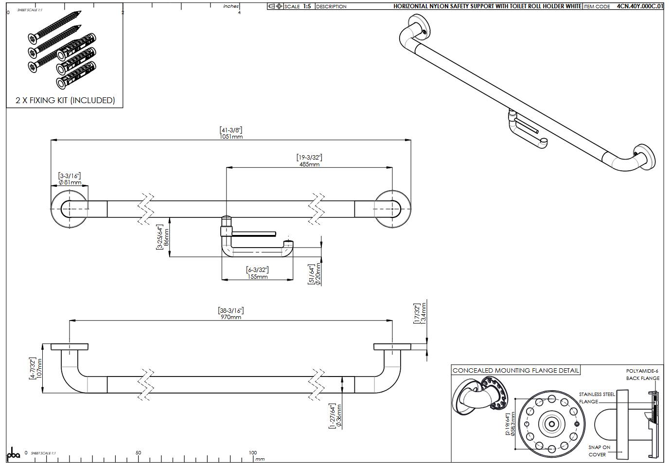 pba 01 Haltegriff mit PRH 970mm aus Nylon