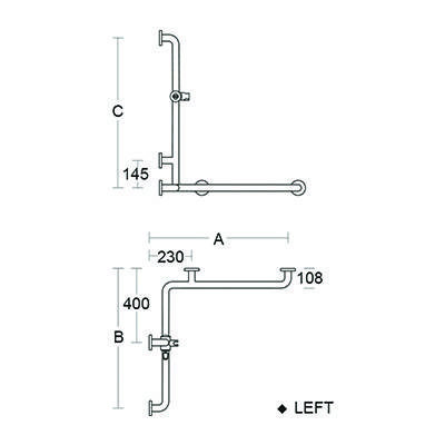 pba 01 Duschhandlauf R 920x920 mit BH, Brausehalterstange 1160mm, aus Nylon