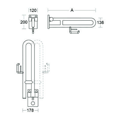 pba 01 Stützklappgriff drehbar,PRH 700mm aus Nylon