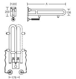 pba 01 Klappgriff drehbar 600mm mit E- taster aus Nylon