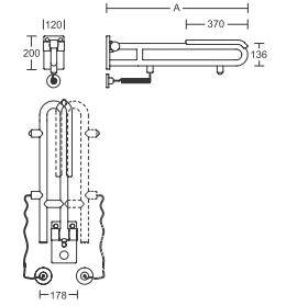 pba 01 Klappgriff drehbar,Polster 700mm mit E- taster aus Nylon