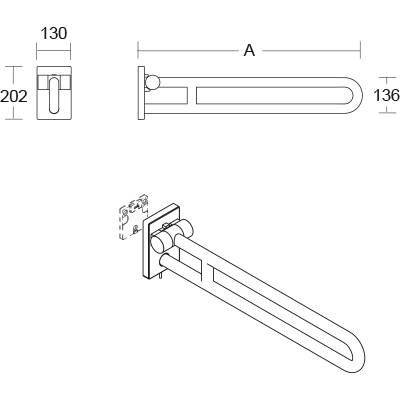 pba 01 Stützklappgriff, abnehmbar 605mm aus Nylon