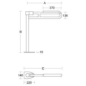 pba 01 Stützklappgriff, Polster 715mm aus Nylon für Bodenmontage