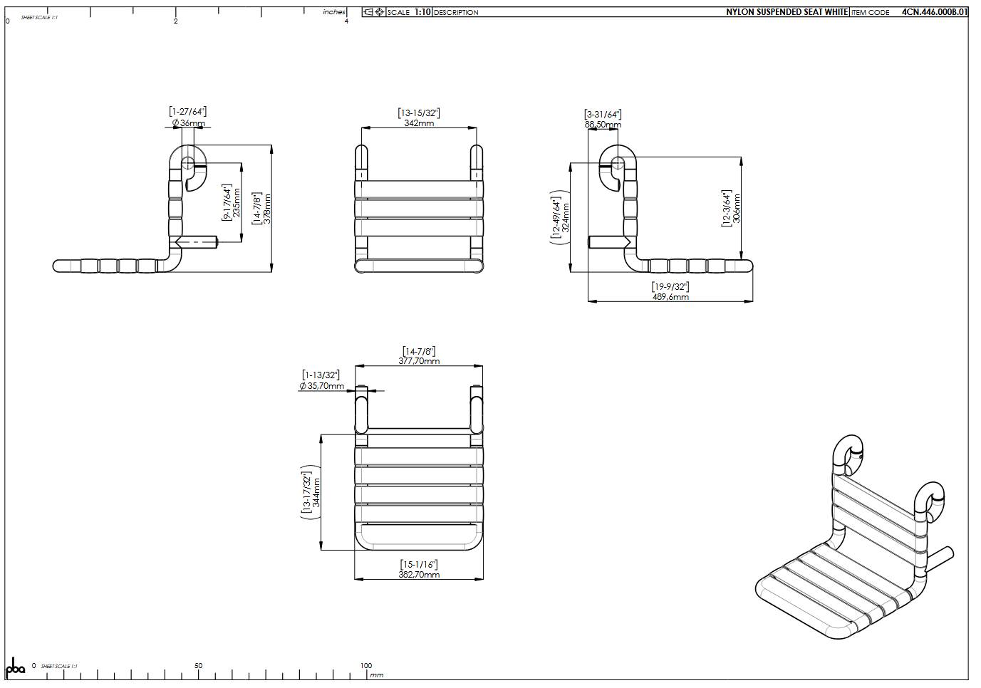 pba 01 Duschsitz, einhäng 380x485x440mm aus Nylon