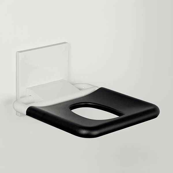 pba 01 Siège de douche rabattable avec ouverture hygiénique, en nylon, 380x445 mm