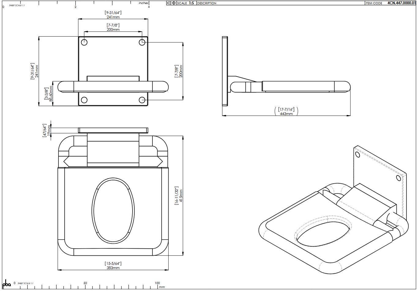 pba 01 Duschsitz mit Hygieneöffnung klappbar, aus Nylon, 380x445mm