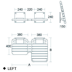 pba 01 Doppelduschsitz, L klappbar aus Nylon, 840x568mm