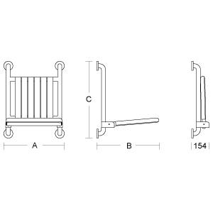 pba 01 Duschsitz, klappbar,Rückenlehne, aus Nylon, 536x550x680mm
