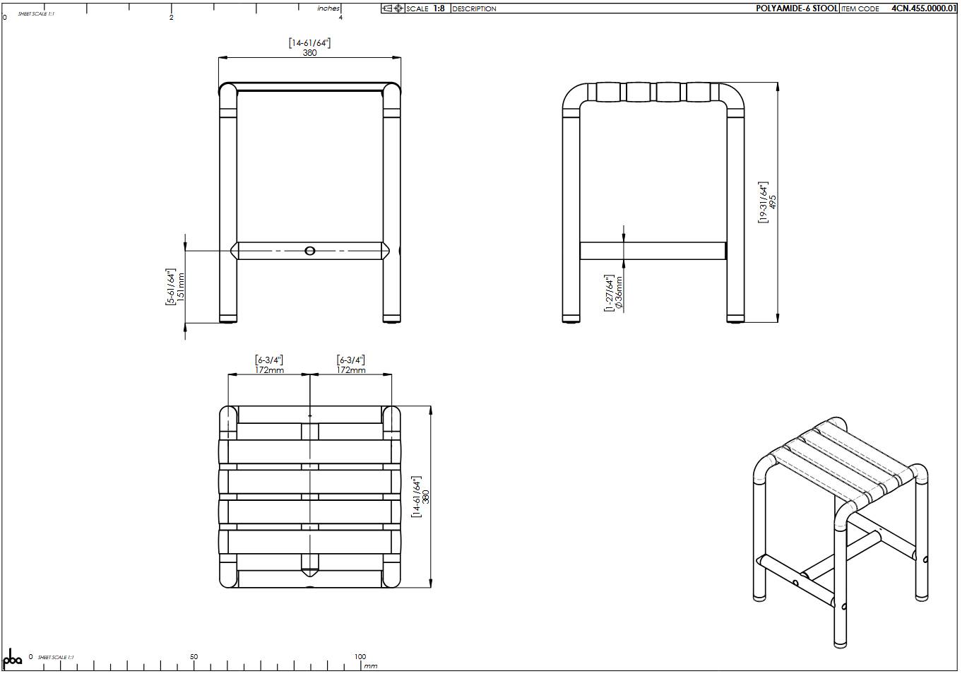 pba 01 Hocker aus Nylon, 380x380x500mm