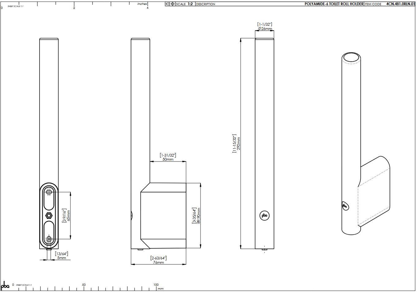 pba 01 Reservepapierhalter für 2 Rollen aus Nylon, 76x290mm