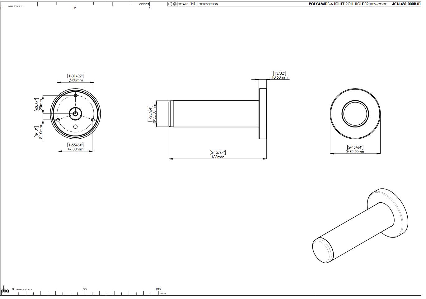 pba 01 Reservepapierhalter für 1 Rolle aus Nylon, 130mm
