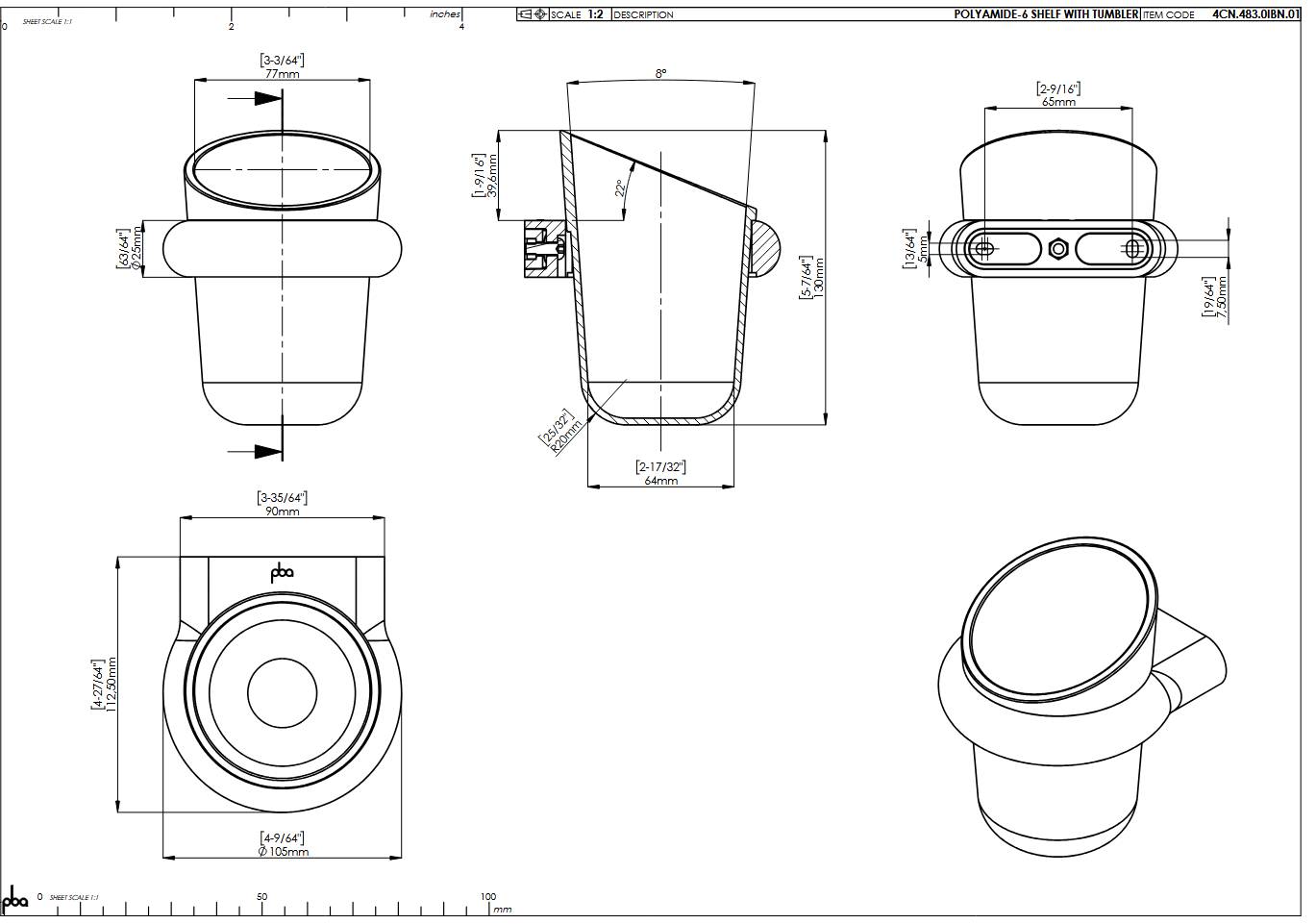 pba 01 Becherhalter 80(105)x113x130mm mit Becher aus Nylon,