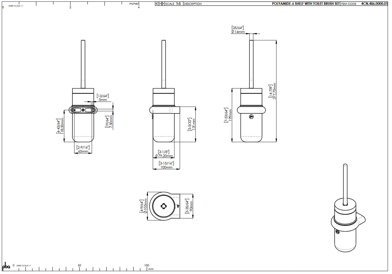 pba 01 WC-Bürstengarnitur 380mm Durchmesser 80mm, aus Nylon