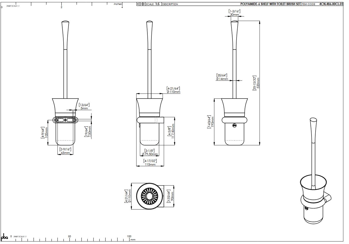 pba 01 WC-Bürstengarnitur 520mm Durchmesser 80mm, aus Nylon