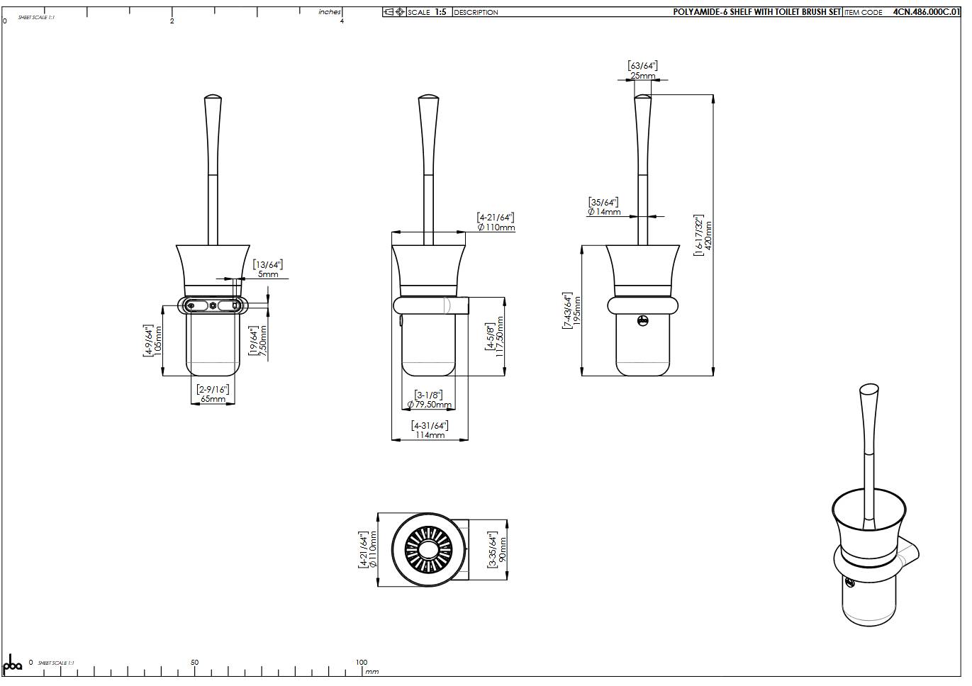 pba 01 WC-Bürstengarnitur 420mm Durchmesser 80mm, aus Nylon