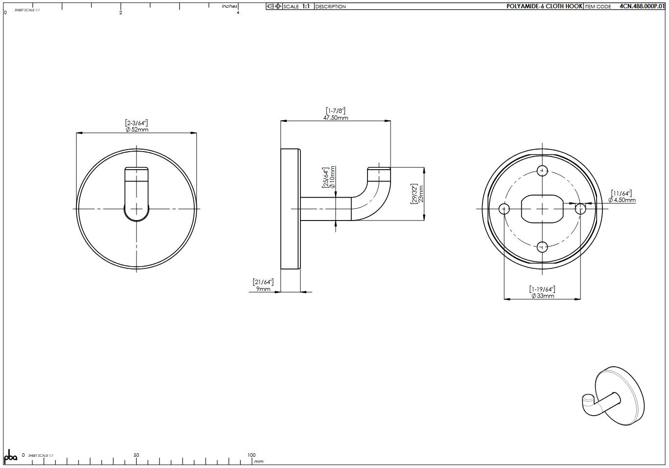 pba 01 Wandhaken 47mm Durchm.52mm, aus Nylon